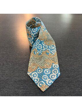 Andrew Fezza 100% Silk Necktie Blue Beige Abstract Pattern